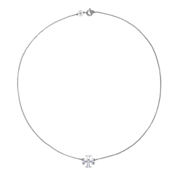 TORY BURCH • Silver Kira Logo Charm Pendant Necklace - Picture 5 of 6